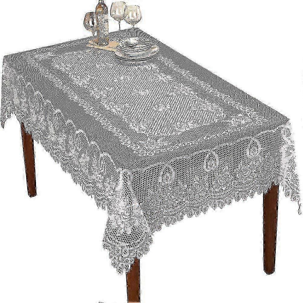 25-26 White Rectangle Lace Floral Tablecloth 152cm x 228cm
