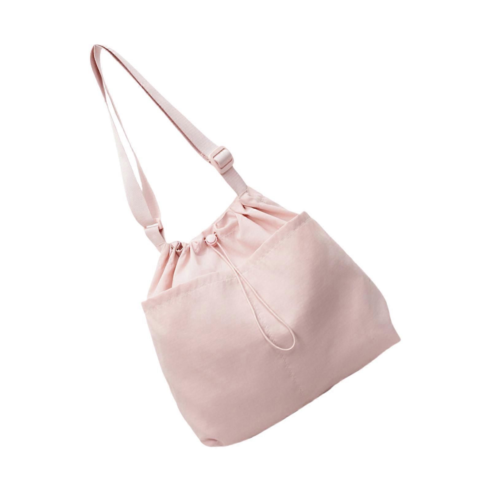 תיק יד אופנתי לנסיעות יומיומיות, בד ניילון פרקטי עם סגירת שרוך, ארנק מתחת לכתף לנשים ולבנות ורוד