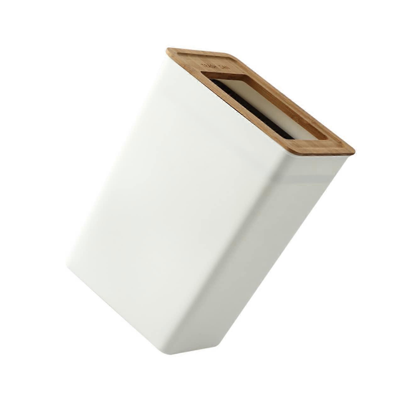 Large Trash Can With Wooden Lid, Kitchen And Bathroom Waste Container, Large Capacity