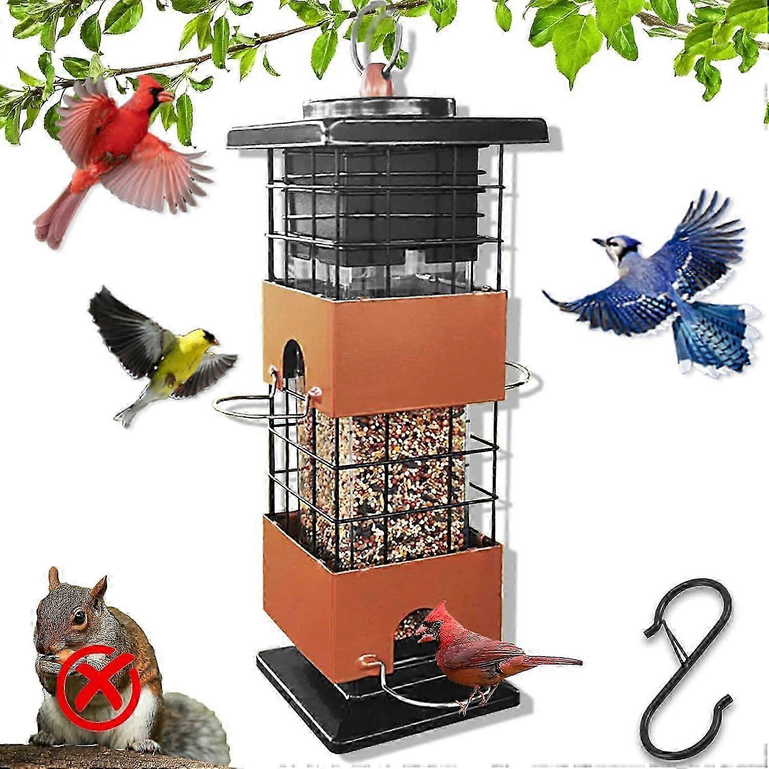 SCSYV Bird Feeder for Outside, Squirrel Proof Bird Feeders with Weight Activated Spring, 2.5 Lbs Birdseed Capacity, Meta