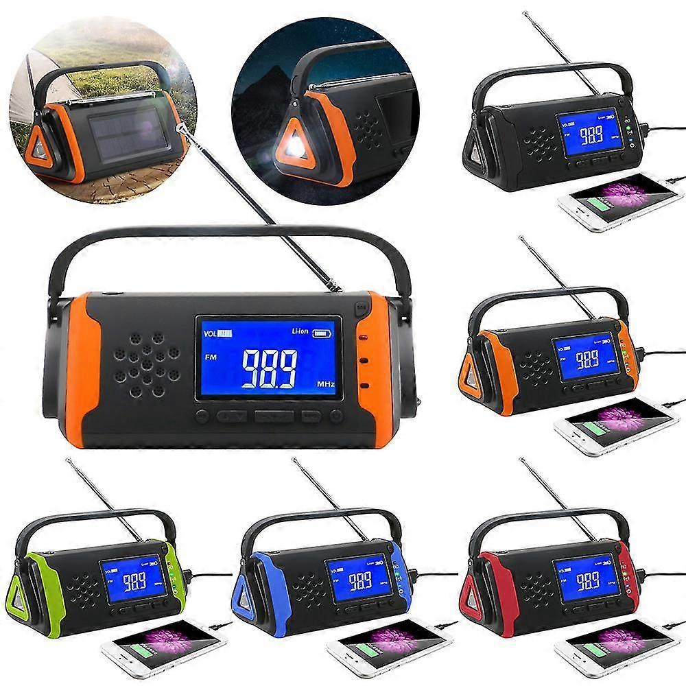 Portable Radio Emergency Weather Crank Solar Powered 4000mAh Battery Power Bright Flashlight