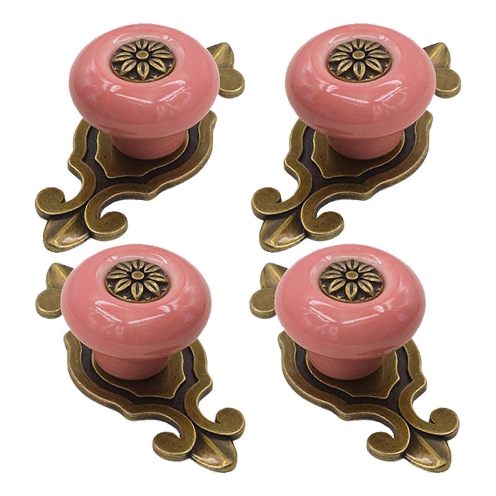 4PCS Traditional Earthenware Drawer Pulls With Metal Mixture Base Permanent 26mm Height Decorative Hardware For Furniture Dresser Bookcase  Red