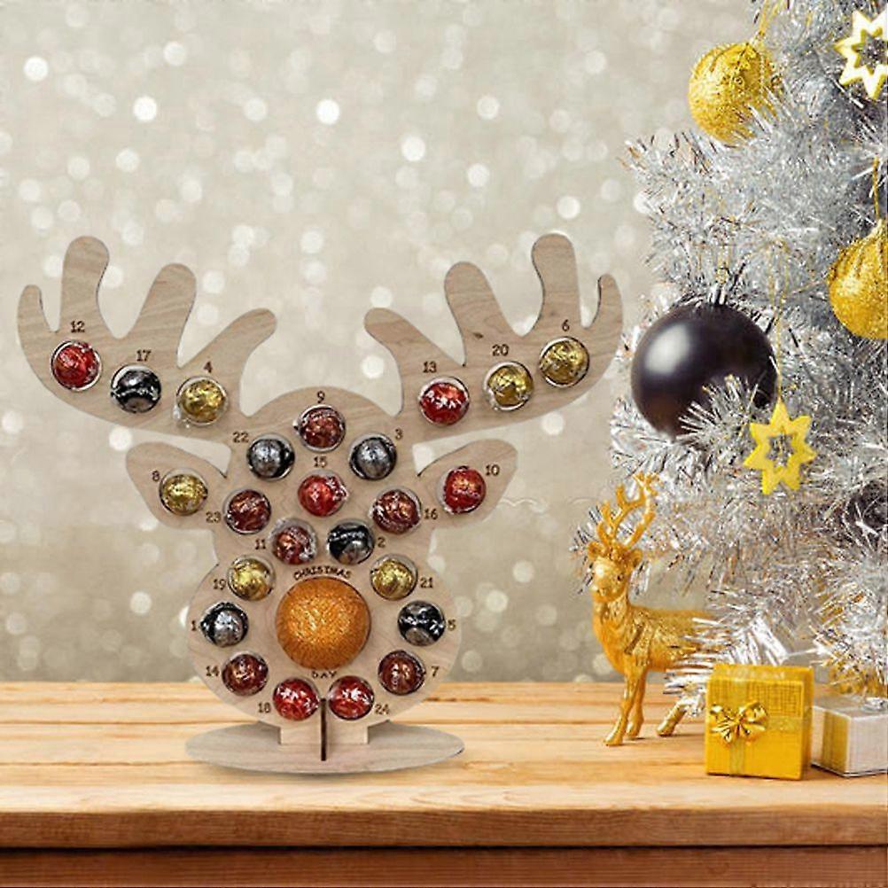 Christmas Advent Calendar with Countdown, Wooden Christmas Tree, Deer Head Shaped Stand, 24 Hole Chocolate Display for Party Decoration.