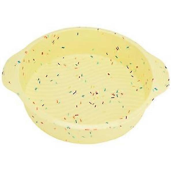Round Cake Pan Non-stick Reusable Baking Pan with Handle Home Kitchen Baking Equipment (Yellow with Color Particles)