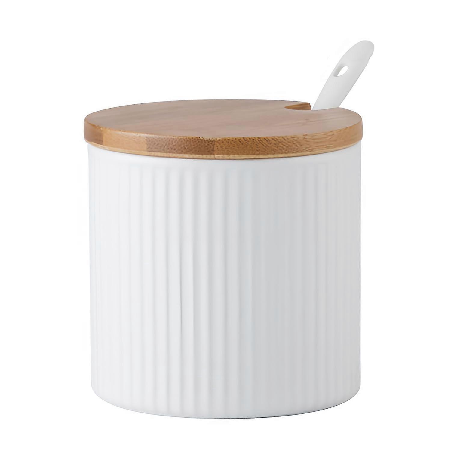 Ceramic Sugar Bowl with Lid and Spoon for Kitchen Coffee Tea, White Storage Jar Container
