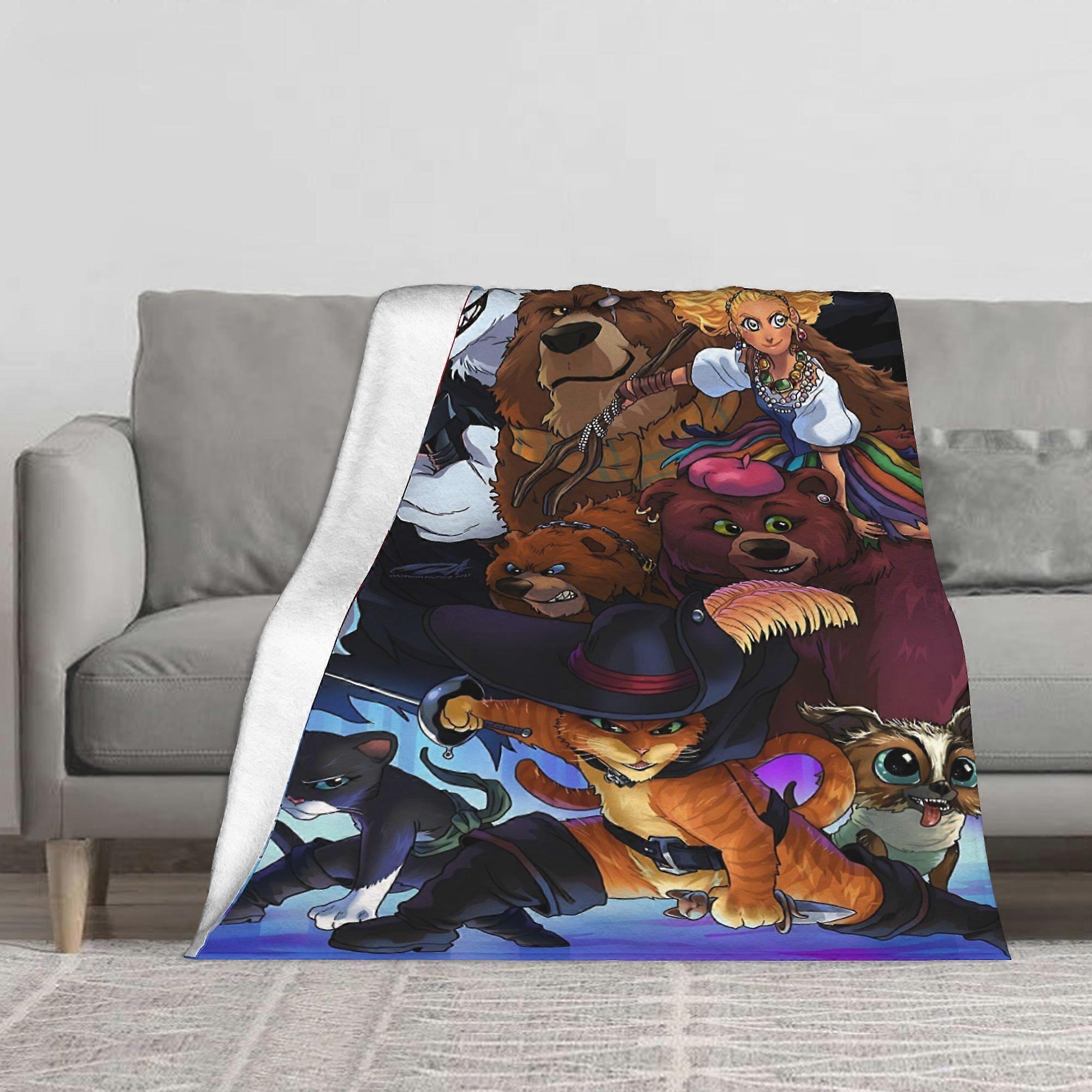 Puss in Boots Collection Flannel Blanket, Air Conditioning Throw - Light Beige-Friendly Comfortable and Smooth Fine Text-qazxc42