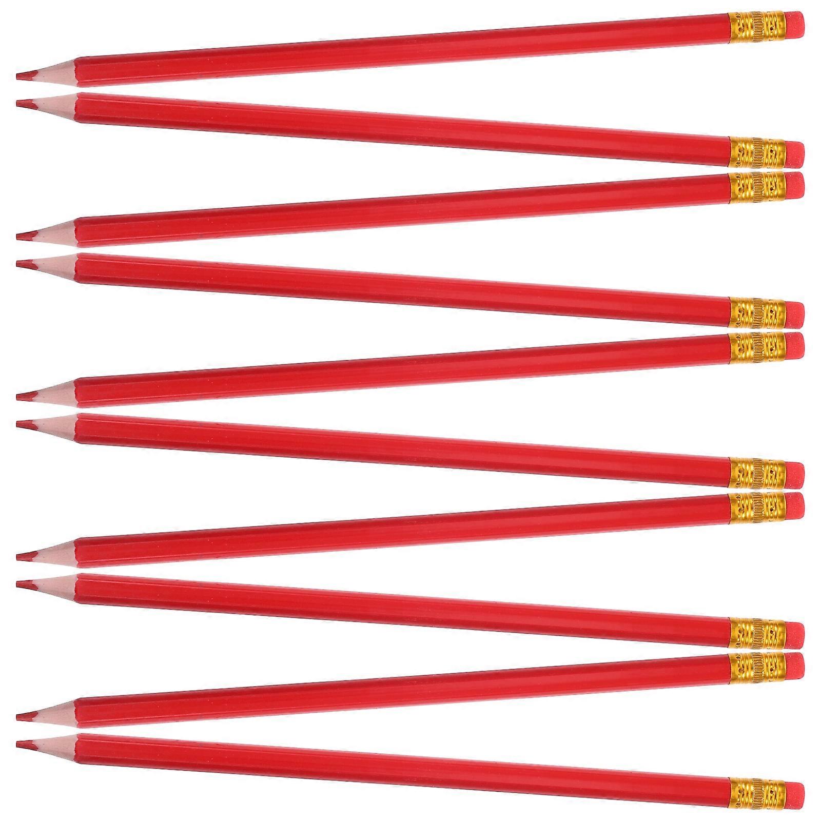 Sharpened Red Colored Pencils for Editing 12Pcs with Erasers for Artists