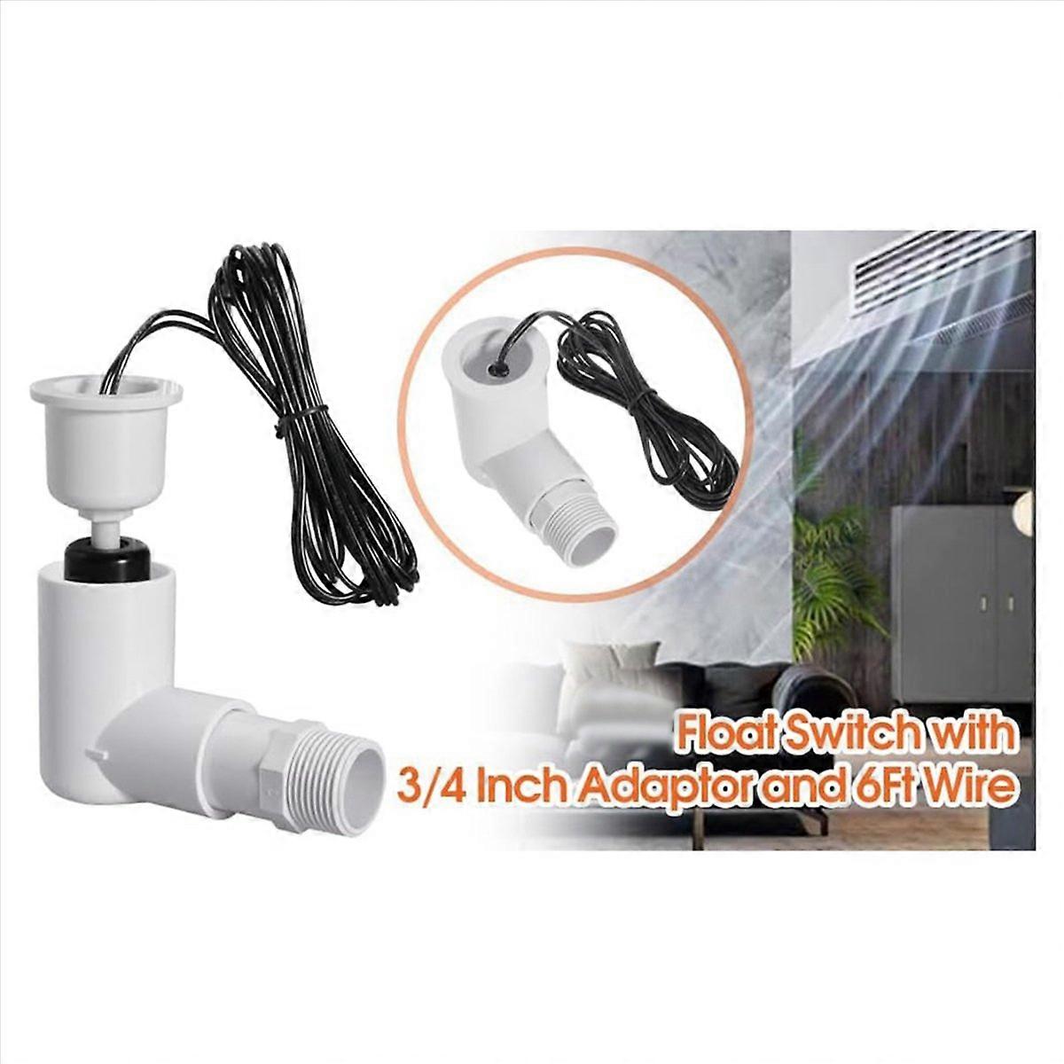 2X SS2 Float Switch L-Shape with 3/4 Inch Adaptor and 6Ft Wire Water Float Switch for HVAC Drain Pan