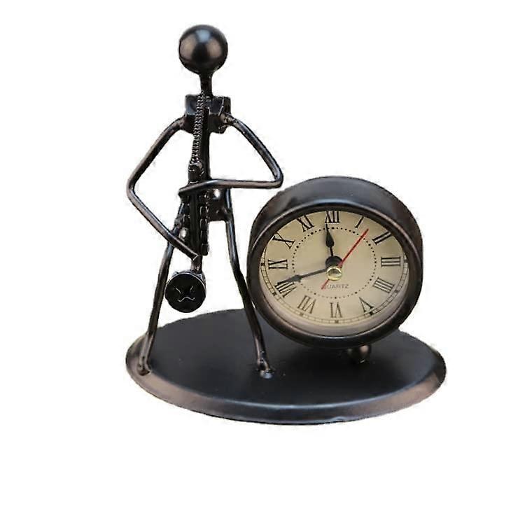 Iron Art Retro Table Clock with Stainless Steel Frame for Home Office Decor 1D