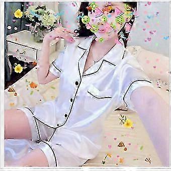 Boeyaa Womens Silk Satin Pajamas Set Short Sleeve Two-piece Pj Sets Sleepwear Loungewear Button-Down