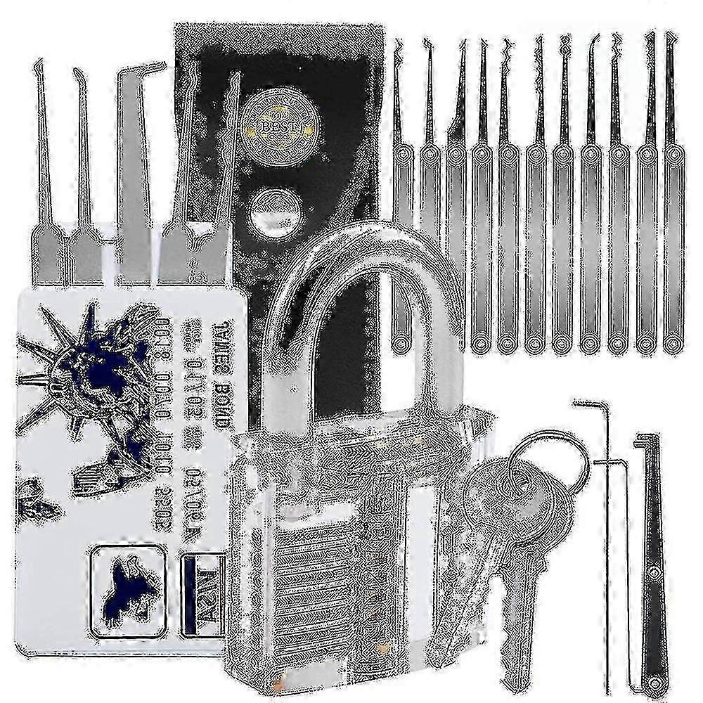 w 20piece Lock Pick Set, With Transparent Practice Padlock, Pick Lock Kit For Beginner