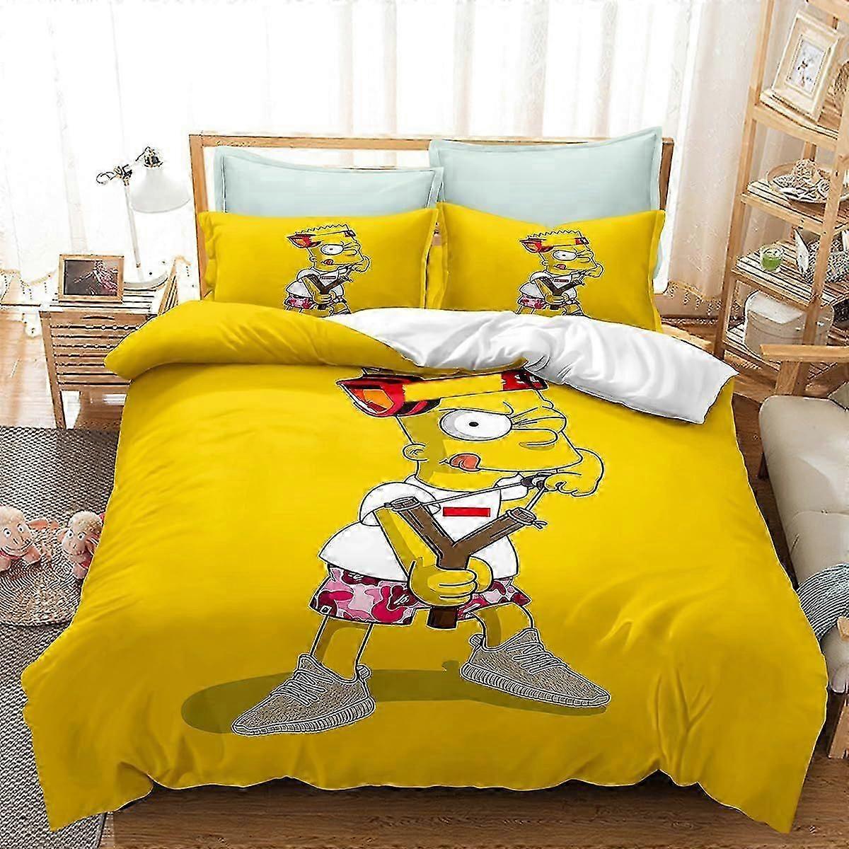 tecknad påslakan set tryckt sängkläder täcke överdrag för sängkläder decro, örngott Simpsons ultra mjuk mikrofiber dold dragkedja sängöverdrag 3st 140x200c