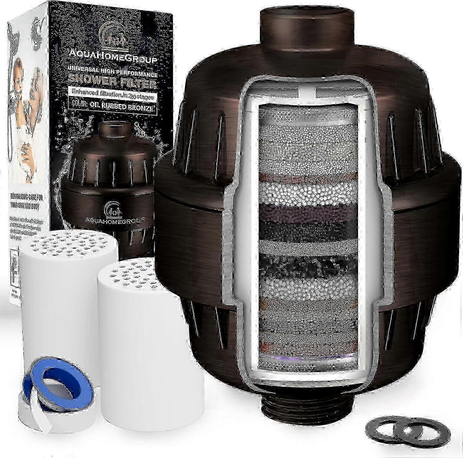 Sistema di filtraggio doccia avanzato a 20 stadi AquaHomeGroup - Rimuove cloro e fluoro (include 2 cartucce)