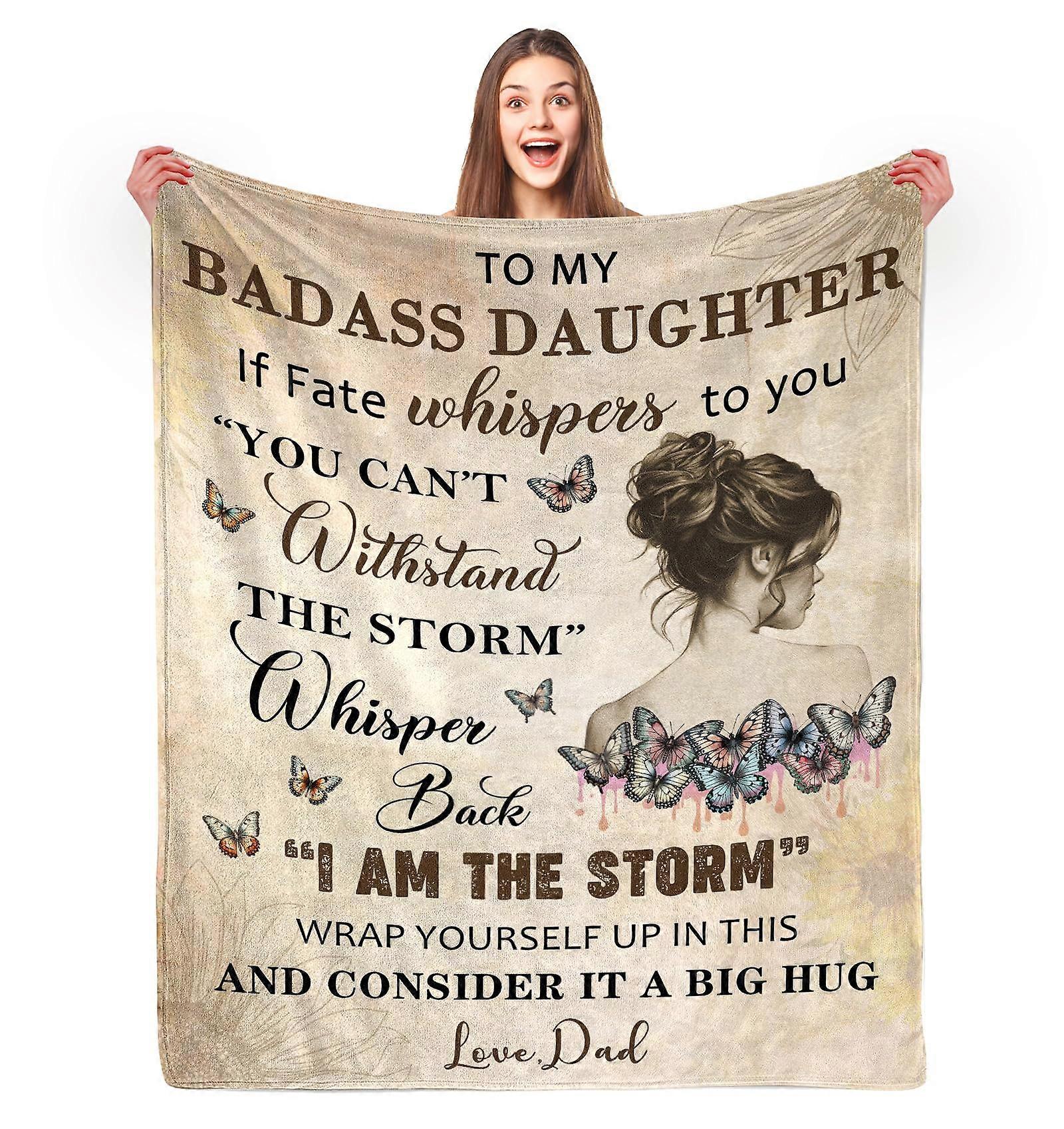 Daughter Blanket from Dad with Inspirational Quote, Soft Warm Flannel Throw 50x60