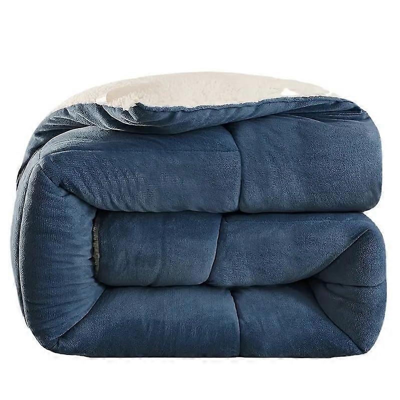 Sherpa Comforter Reversible Velvet Plush Bedding Set with Sleep Mask AllSeason Warmth Navy Pink Grey
