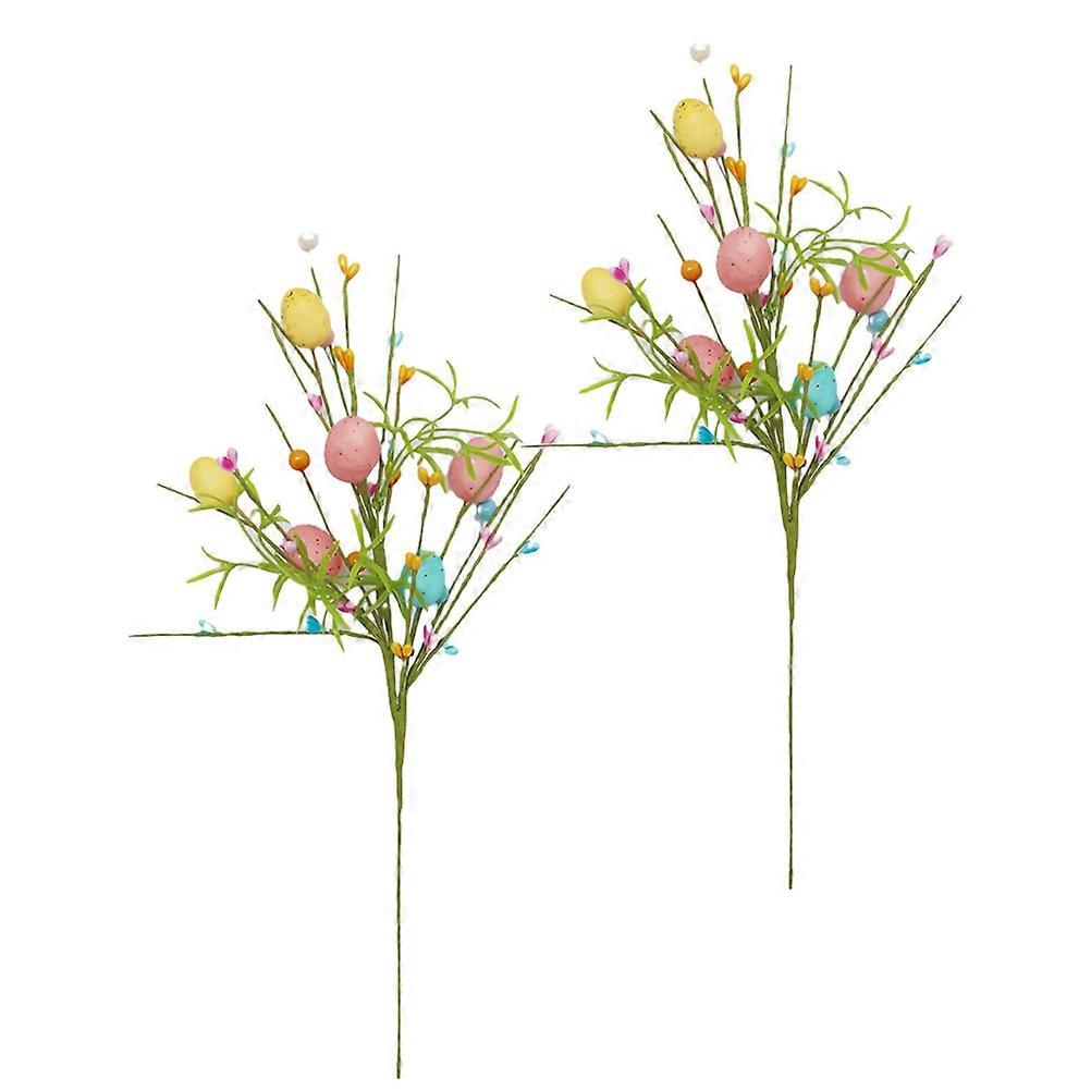 Spring Artificial Flowers for Vase Filler 2Pcs Easter Egg Floral Picks