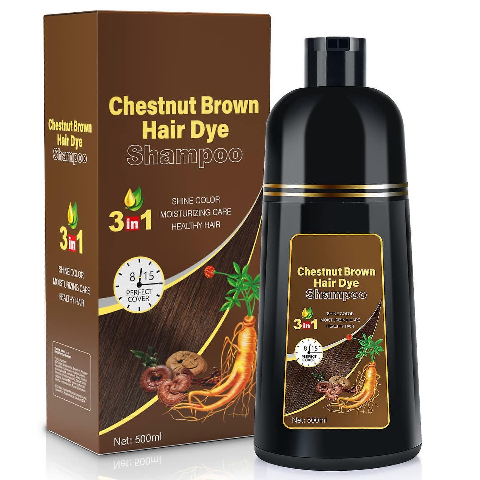 Chestnut Brown Hair Dye Shampoo for Gray Hair, 3in1 Color and Conditioner, Full Coverage