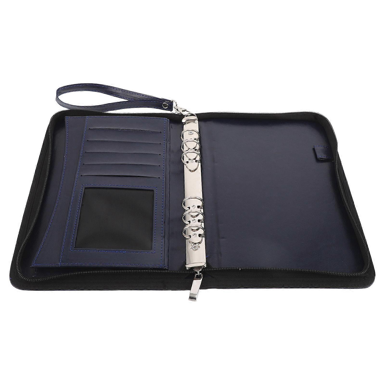 Blue Artificial Portfolio Binder for Business Meetings with Zipper