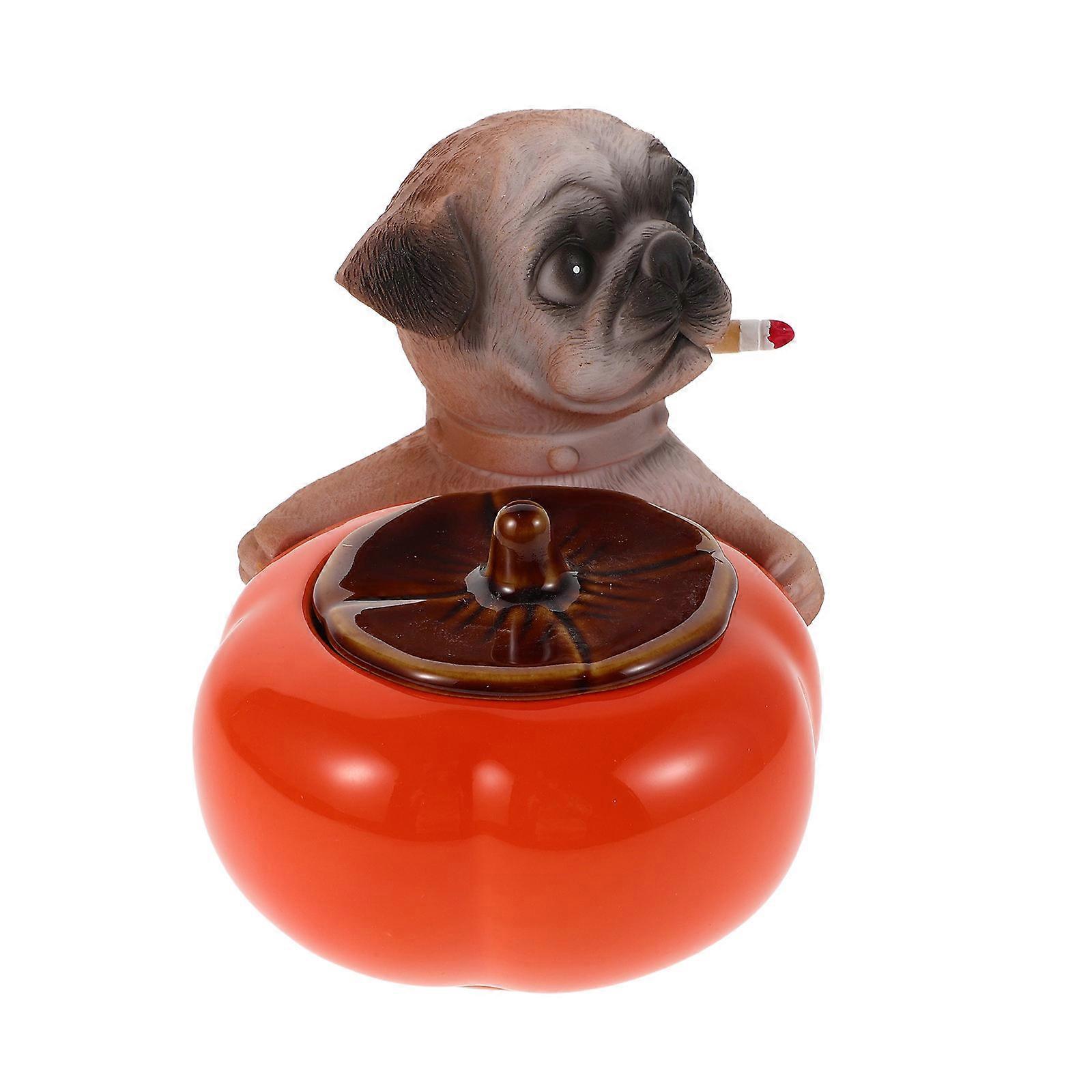 Persimmon Ashtray Ceramic with Lid for Desktop 1 Piece