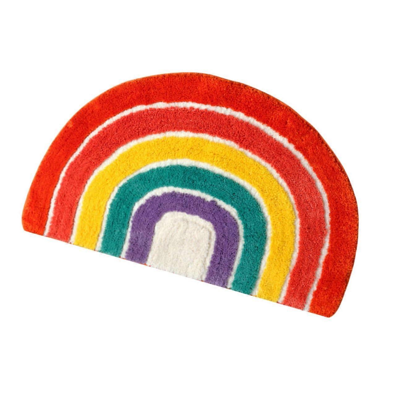 Round Rainbow Bathroom Rug with AntiSlip Backing, Quick Drying, Soft Absorbent Bath Mat