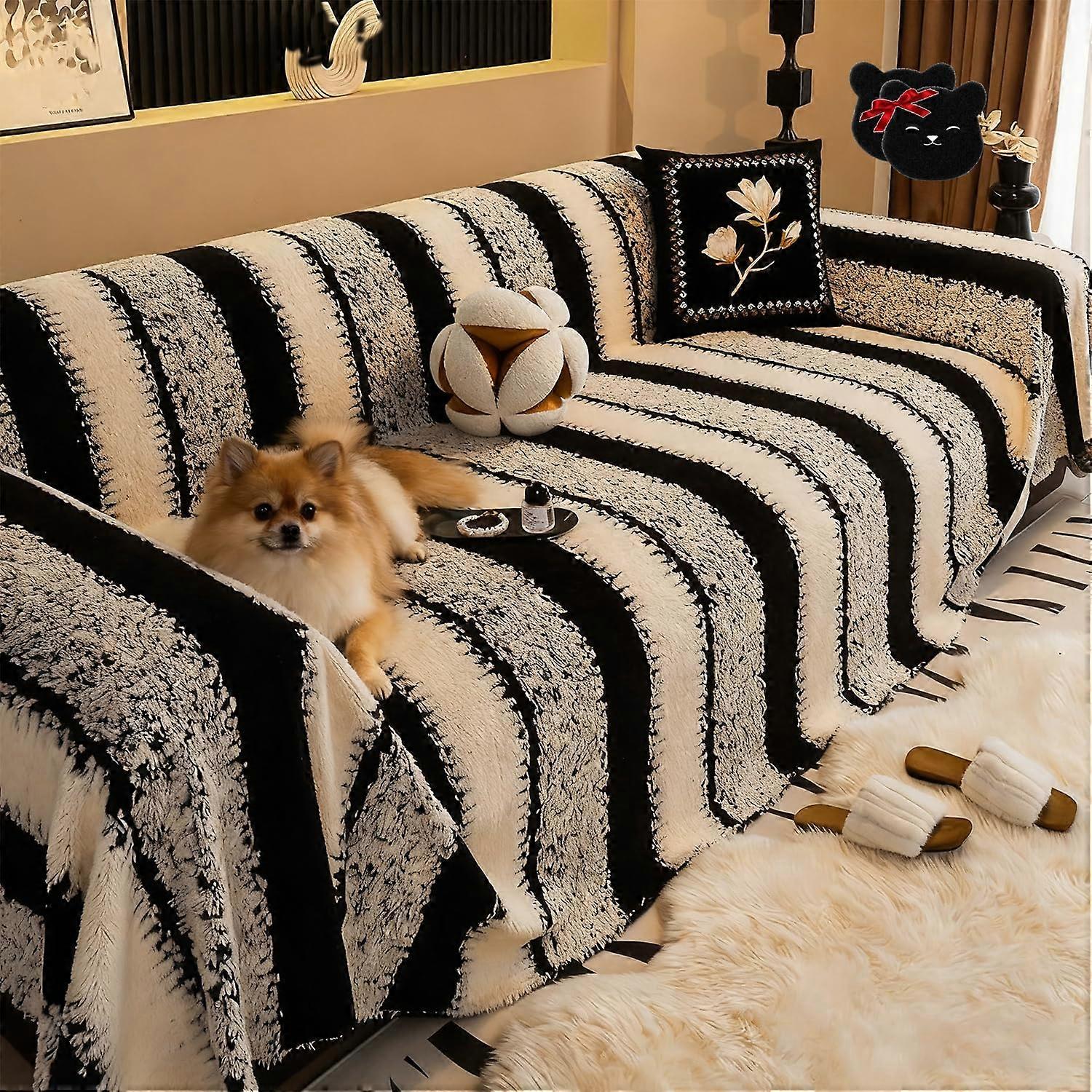 Plush NonSlip Couch Cover Sofa Protector for Pets, Washable Fluffy Black 71x79in