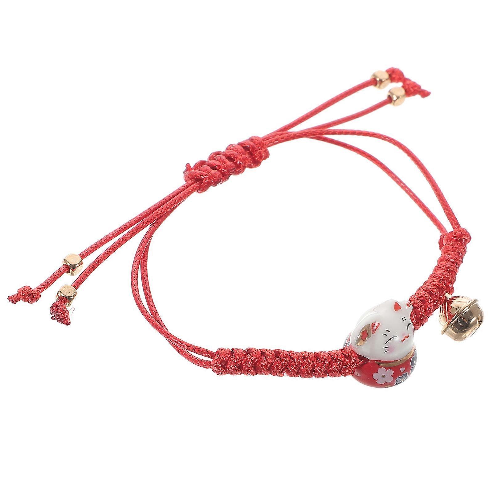 Fortune Cat Bracelet Ceramic String Bracelet for Wearing Red Color