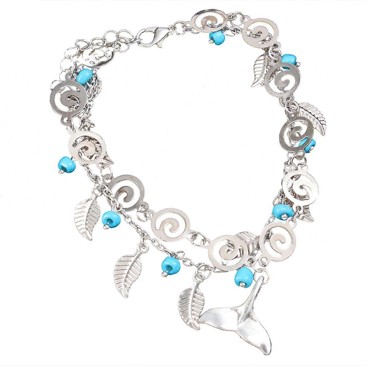 Adjustable Ethnic Anklet Bracelet Double-Layer Design Beach Jewelry Silver 1Pack
