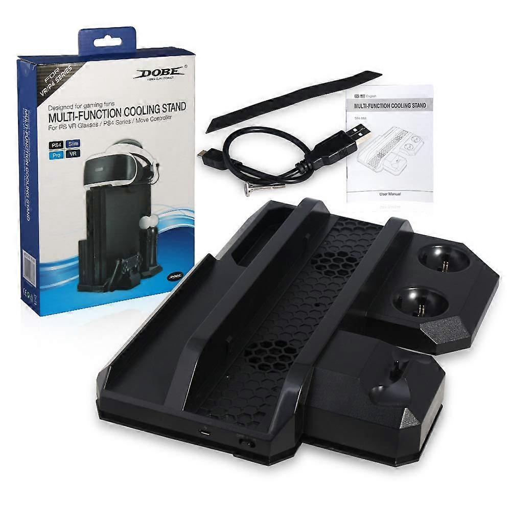 Cooling Stand with Dual Fans and Adjustable VR Tray for PS4, Controller Charging Dock for PS4 Pro Slim