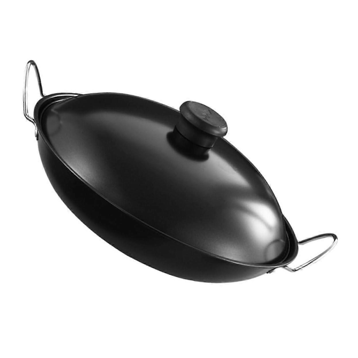 Non Stick Wok with Double Handles, Thickened Iron, Induction Compatible for Kitchen Cooking