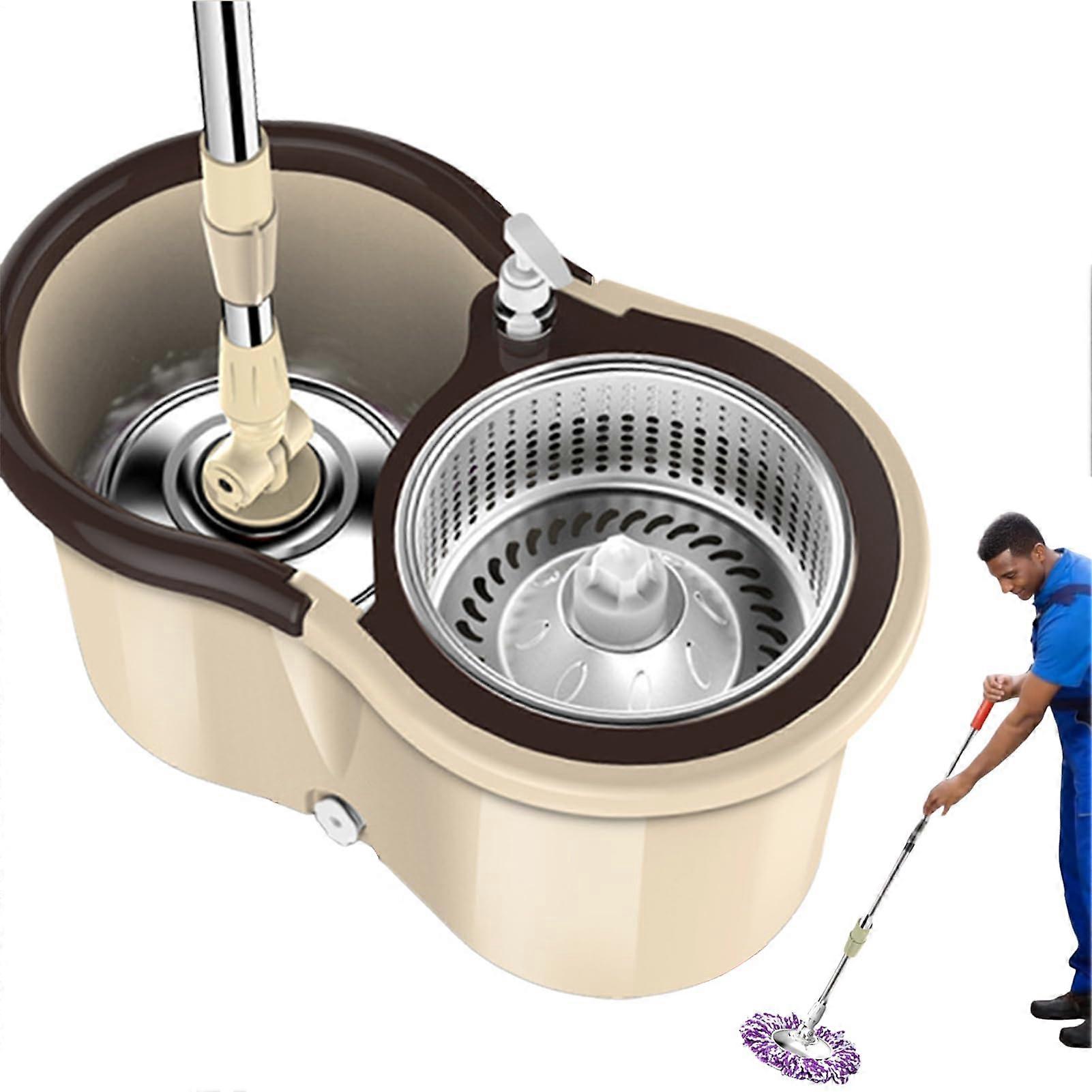 360 Spin Mop with Bucket, 2 Microfiber Mop Heads, Adjustable Handle and Quick Drain System