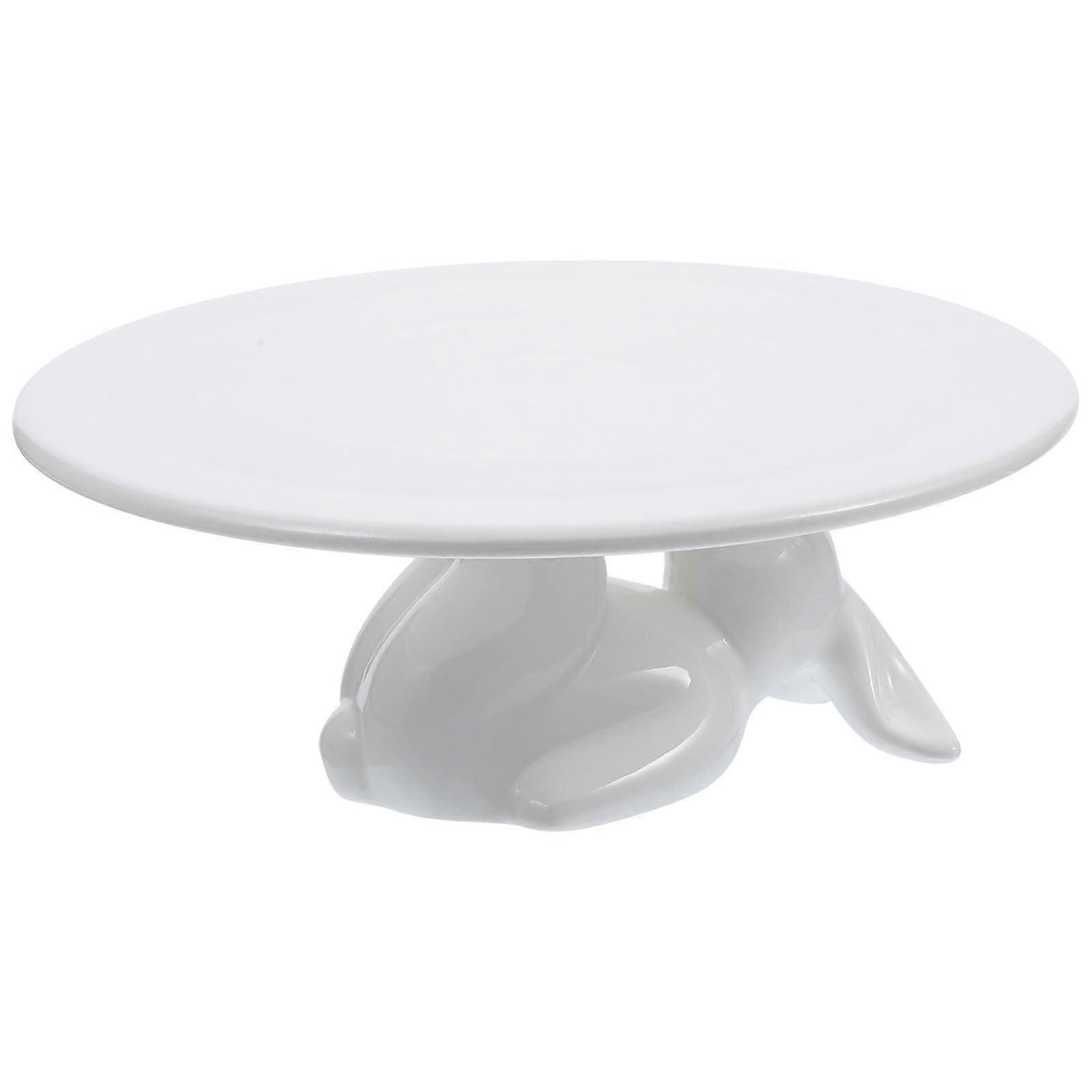 Ceramic Bunny Cake Stand Elegant White Dessert Tray for Easter Cupcakes Snacks and Candy