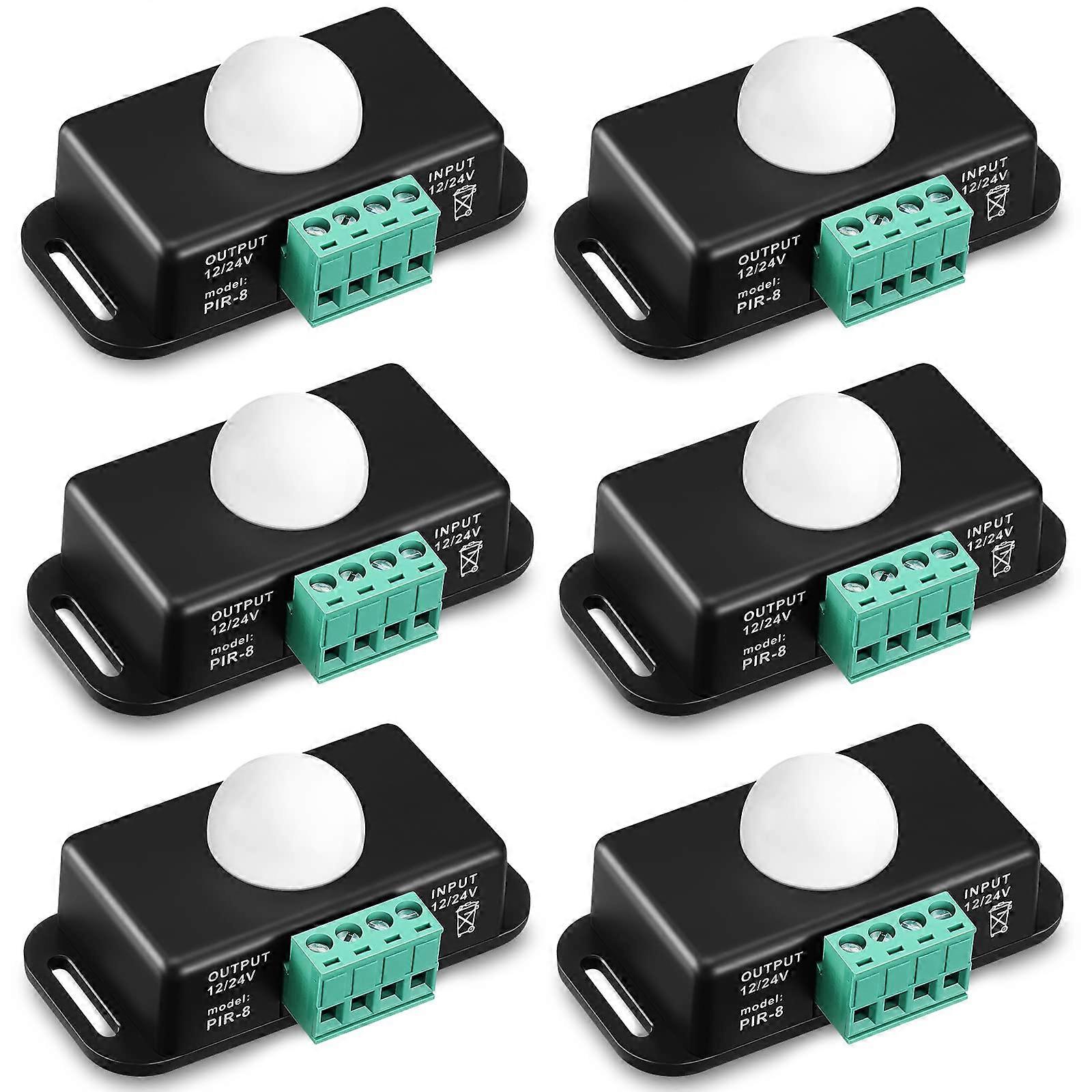 6 Pack 12V 24V PIR Motion Sensor Switch for LED Strip Lights, Adjustable Timer Infrared Detector
