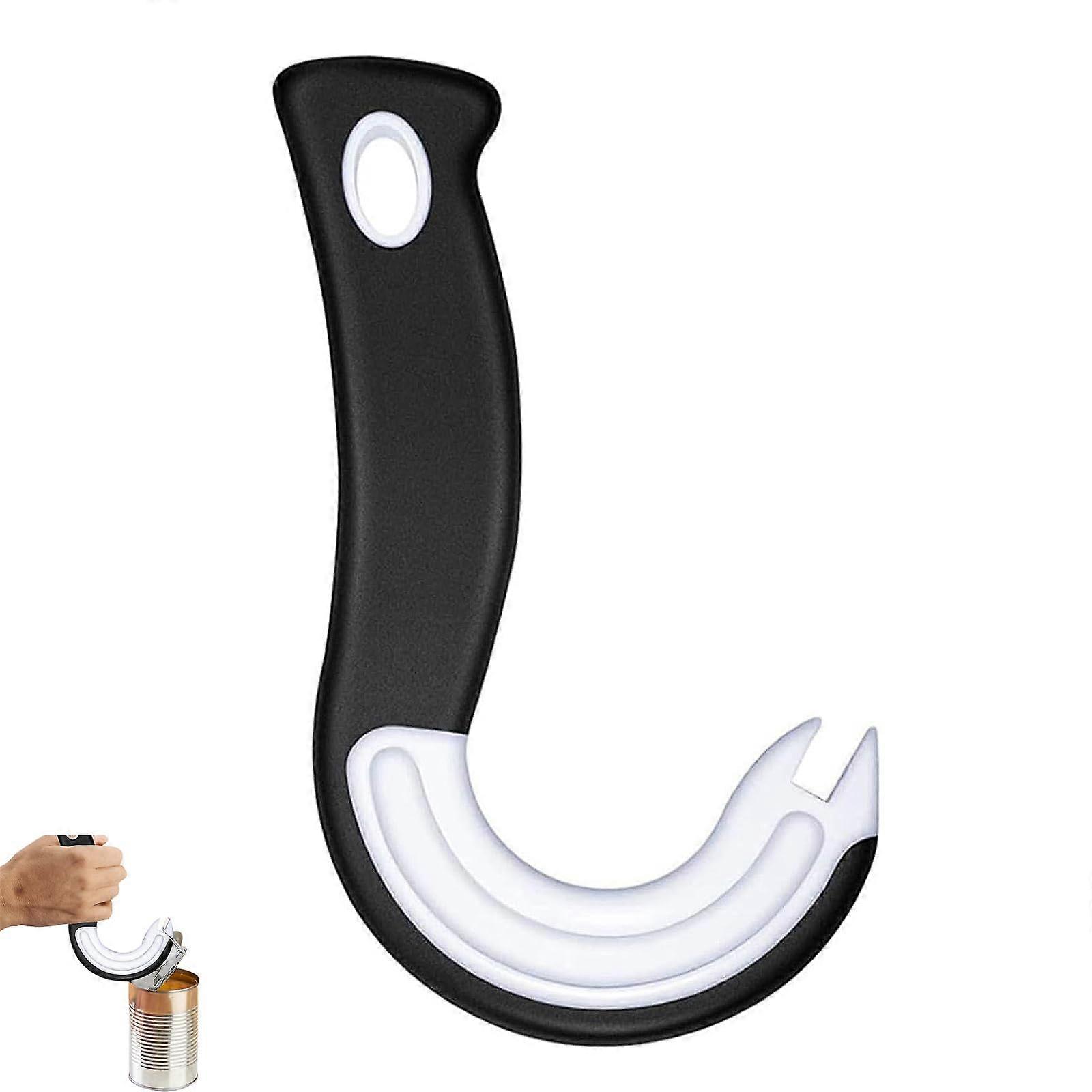 Can Opener for Seniors with Ergonomic Grip, J Shaped Easy Ring Pull for Locking Ring Cans Black