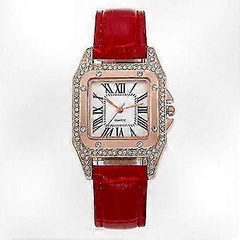 Vibrant Red Quartz Watch with Square Strap for Women, Matches Various Fashion Styles
