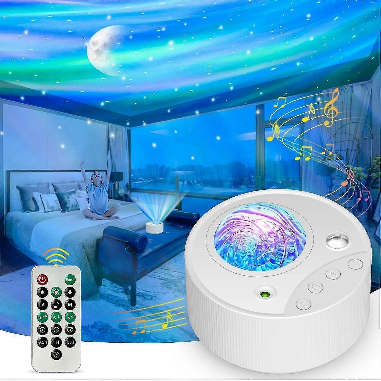 Galaxy Projector Night Light with Aurora Stars, White Noise, Timer, Remote