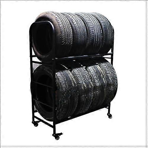 Heavy Duty Adjustable 2 Tier Rolling Tire Storage Rack with Wheels for Garage and