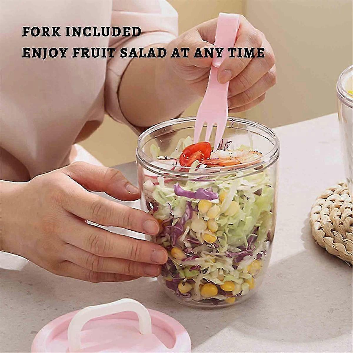 650ml Fruit Cup with Strainer,Leak-Proof, Protable Salad Container Includes Fork,Sealed Leak-Proof S