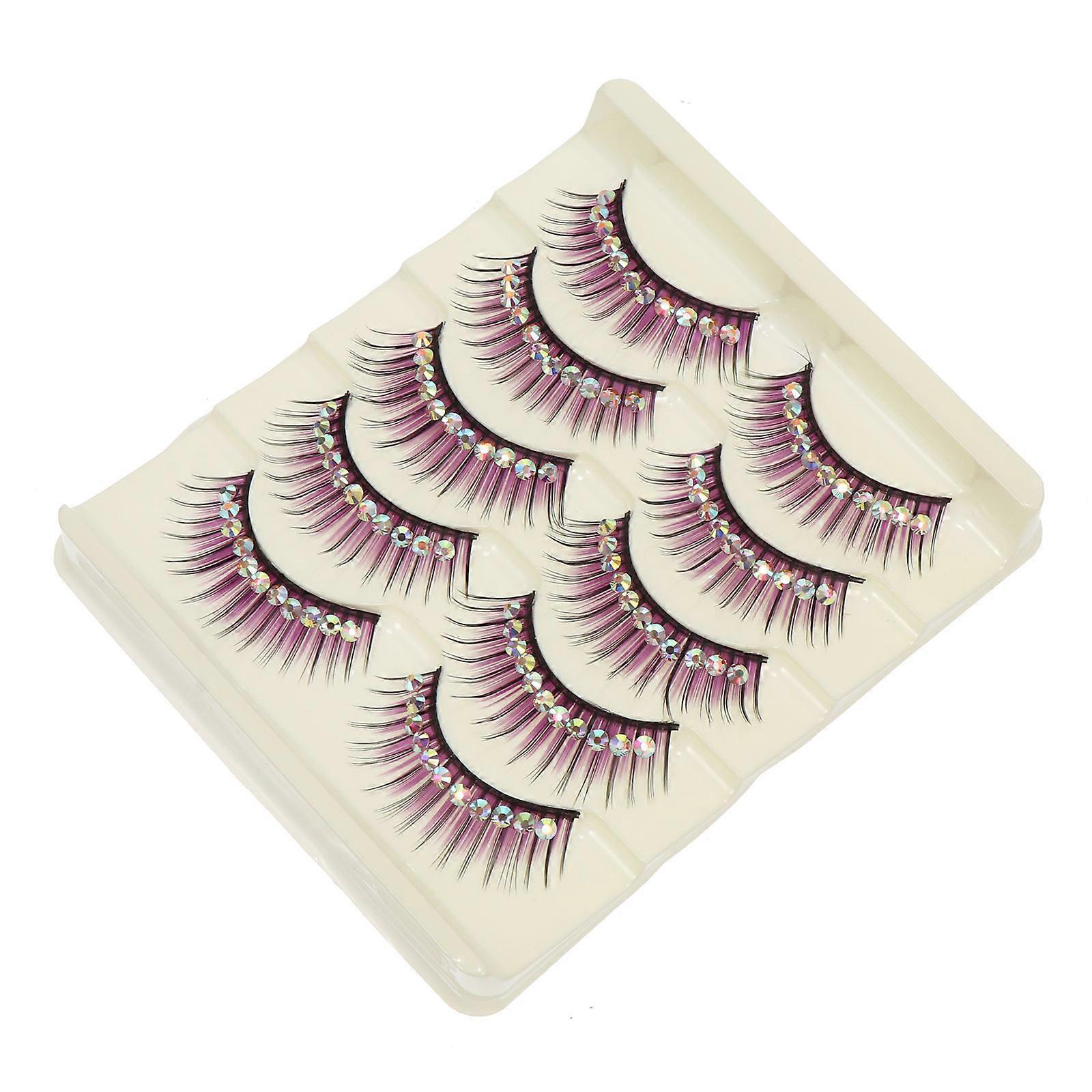 Purple False Eyelashes with Diamond for Performance 5Pairs Stylish Stage Lashes