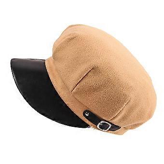 Åttkantig ullmössa för kvinnor höst och vinter 1 st beige avslappnad hatt