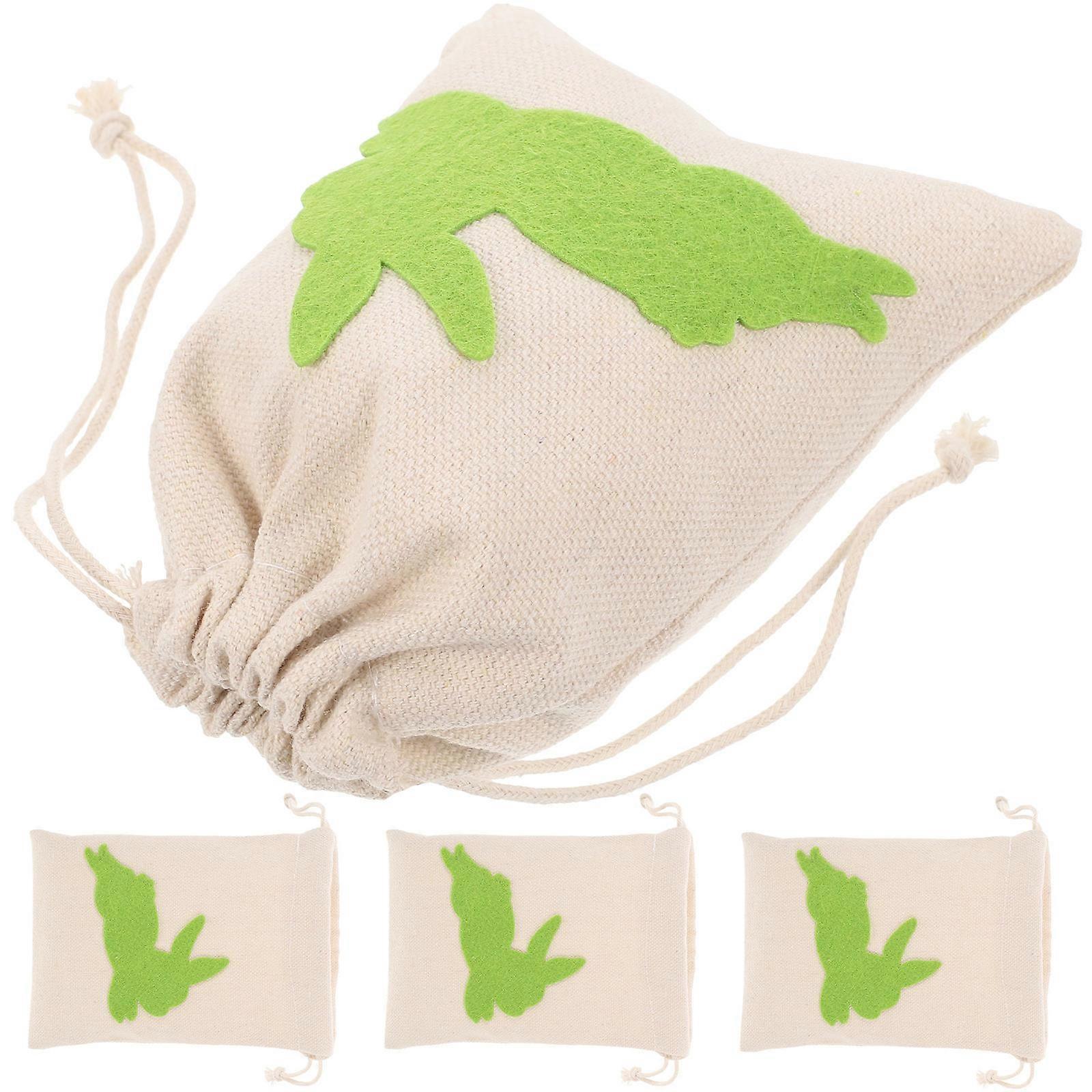 Green Easter Rabbit Drawstring Gift Bags for Storage Use 4Pcs