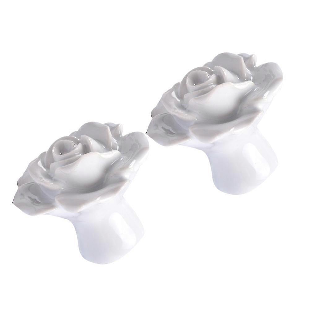 Ceramic Cupboard Knobs Rose Door Pull Handles for Kitchen 2Pcs White