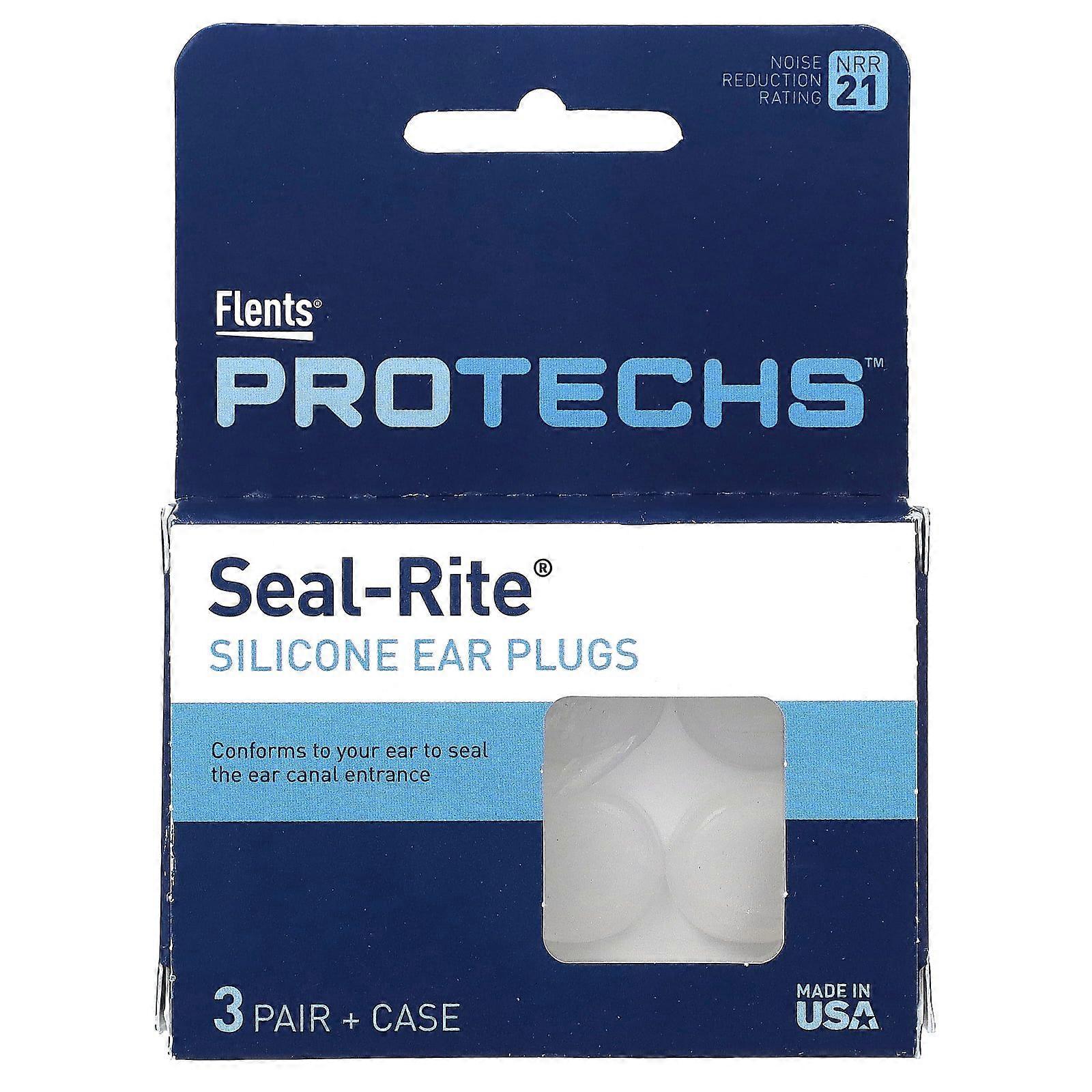 Flents, Protechs, Seal-Rite Silicone Ear Plugs, 3 Pair + Case, 4-Pack