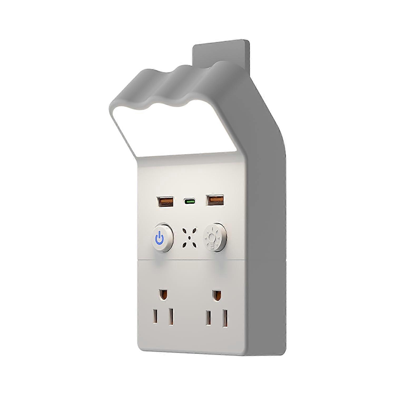 Smart Remote Control Night Light Socket,2AC+3USB Fast Charging,Wall Outlet Night Light with 3-Color Dimmable,Timer Function,Flame-Retardant Certif