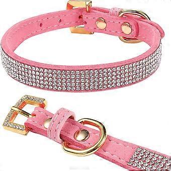 Rhinestone Dog Collar.Golden Diamond Buckle and Suede Leather with Crystal Diamond Pet Dog Collar Beautiful and Sparkly Dog Cat Rhinestone Collar for 