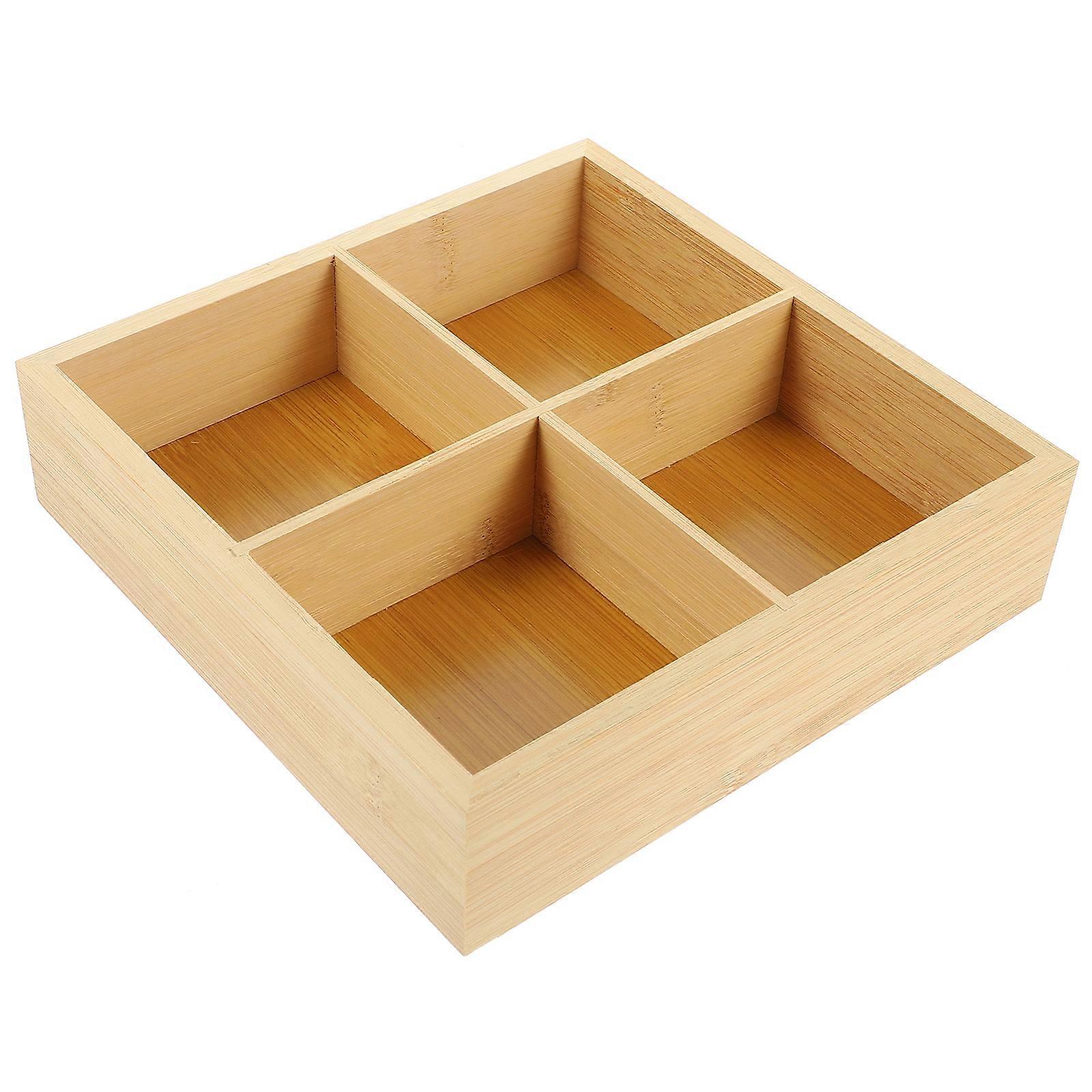 Portable Divided Snack Serving Tray Dried Fruit Container Rectangular Wood Storage 1Set