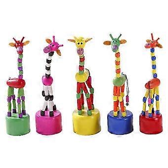 5Pcs Wooden Giraffe Figurine Toy Dancing Rocking Giraffe Finger Puppets Push Up Toys for Boys Kids Girls (Random Style) - L