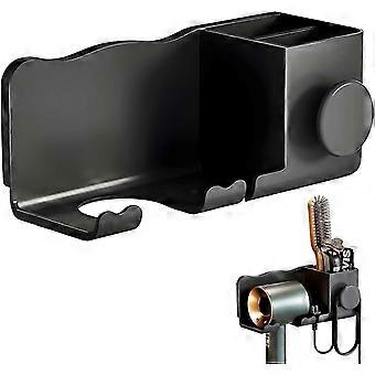 Wall-Mounted Hair Dryer Holder, Hair Dryer Rack, No-Drill Bathroom Organizer with Comb and Cable Storage Box, Black