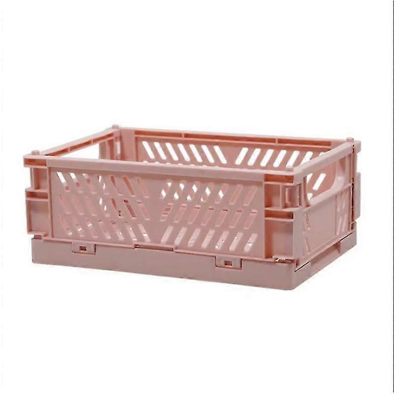 Foldable Storage Baskets with Handles, Stackable Desk Crates, Small Desktop Organizer Storage Box for Office, Bedroom, Bathroom, Pink, 1 Pack