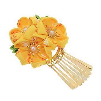 Gelbe Hanfu-Haarspange im japanischen Stil mit Blumenmuster für Damen