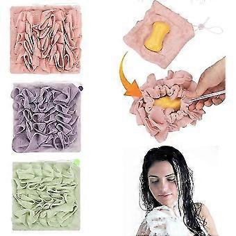 3 PCS Luffa Gant de toilette, 2 en 1 Bain Loofah Femmes Hommes Exfoliant Épurateur Corporel, Débarbouillettes Fine Mesh Douche Luffa Éponge avec cordon de serrage Luffa Fast